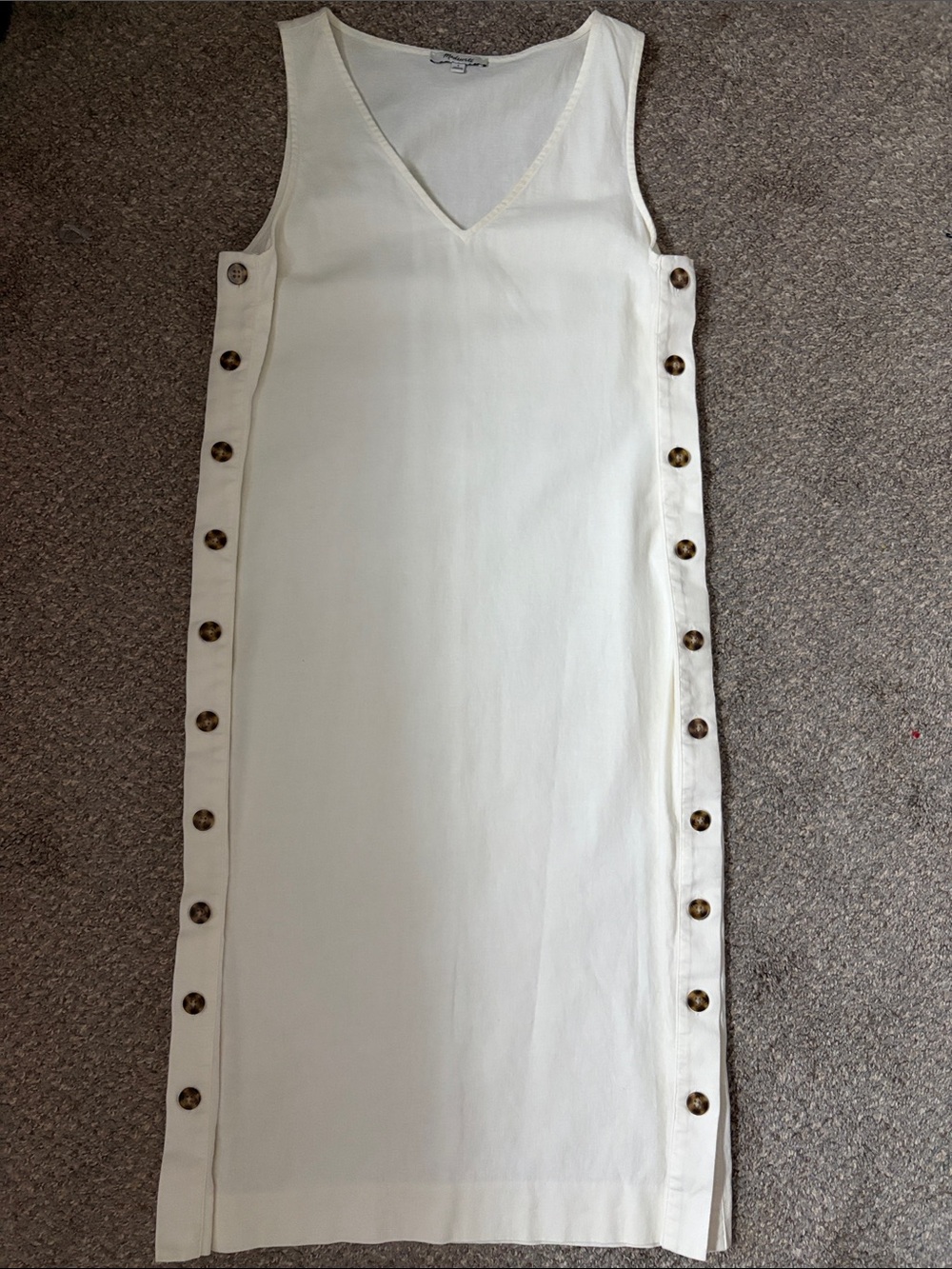 Madewell Ivory Linen Cotton Button Detail Midi Dress Size 2